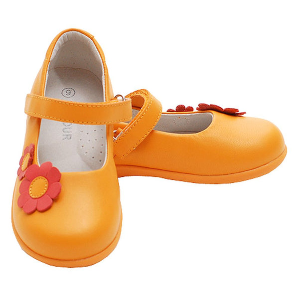 Tangerine Double Daisy Strap Sandal Shoes Toddler Little Girls 5-2 - SophiasStyle.com